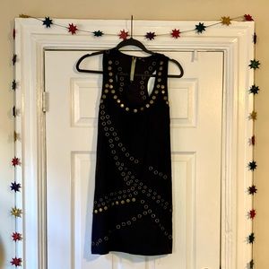 Anthropologie Wilster black shift dress brass metal grommets